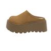 Wan Zi Yan-Plataforma de Cuero Suave Escarchado Suela Gruesa Baotou Zapatillas Medias para Mujer para Exterior Retro Altura Pequeña Zapatillas de Lana