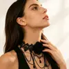 Accesorios Lolita collar de encaje negro cadena para clavícula retro gótico cosplay gargantilla oscura de Halloween para mujer