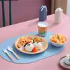 Set de Vajilla Infantil de Fibra de Bambú Plato Creativo de Dibujos Animados para Complementos Alimenticios Plato Redondo de Tres Compartimentos Vaso para Agua Juego de Tenedor y Cuchara