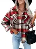 Comércio Exterior Europeu e Americano Transfronteiriço Feminino Outono e Inverno 2023 Novo Amazon Camisa Xadrez Jaqueta de Lã Flanela com Botão