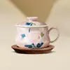 Taza de Café de Cerámica Morada de Alta Gama con Tapa, Taza para Arte Latte y Juego de Taza y Platillo para el Té de la Tarde del Fabricante