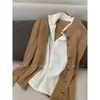 M LINK Top Camisa de Mujer Estilo Old Money Relajado 2026 Otoño Nuevo Patchwork de Lino Falso Dos Piezas Suéter de Punto