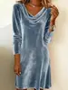 Vestido de Terciopelo de Venta Caliente Transfronterizo 2026 para Mujer, Otoño e Invierno, Elegante Cuello Drapeado, Corte Ajustado, Favorecedor, Elegante Vestido de Terciopelo de Longitud Media
