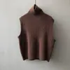 Suéter sin mangas de cuello alto de color liso, estilo coreano y japonés, nuevo para otoño e invierno, chaleco para mujer, chaleco de punto retro en capas, prenda de abrigo
