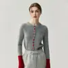 Coleção Outono e Inverno de Caxemira de Luxo Leve: cardigã feminino com gola redonda e punhos coloridos, um suéter de tricô versátil e elegante
