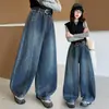 Pantalones Vaqueros de Pierna Ancha para Niñas Primavera y Otoño Nuevos de Cintura Alta Sueltos Rectos Hasta el Suelo Pantalones Largos Casuales Moda Infantil Medianos y Grandes