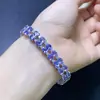 Pulsera de Tanzanita Natural en un Deslumbrante Color Morado, Completamente Pulida, con Piedra Principal Finamente Incrustada de Plata 925 de 4*6 mm
