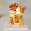 Decoração de Bolo Luminosa de Coelho para o Festival do Meio do Outono de 2025 Flores e Bênçãos da Lua Cheia Cartão Chinês