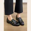 Versión en stock~Mocasines retro franceses de tacón grueso, zapatos slip-on otoño 2026 con hebilla de cinturón negra estilo old money