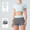 Conjunto esportivo de polo de alta elasticidade com sensação de segunda pele para mulheres, roupa de ginástica e yoga de manga curta, leve, respirável, de secagem rápida, para uso ao ar livre e tênis