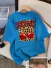 Estampado de Leopardo Cereza Diseño Creativo Camiseta para Mujer Algodón Camiseta Casual Verano Cuello Redondo Streetwear Suave Oversize Manga Corta