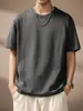 Camiseta Patchwork de Manga Curta Resistente Estilo Americano para Homens, Verão 2026 Simples Solta Gola Redonda Tendência Cor Sólida