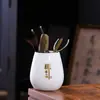 Ceremonia del Té de Porcelana de Jade Seis Caballeros Cerámica Dehua Accesorios de Té Kung Fu Madera de Sándalo Negra China Pinza para Té Pluma de Té Juego de Té