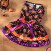 2024 Ropa para Mascotas Perro Halloween Calabaza Calavera Colorida Falda Fiesta de Halloween Falda con Lazo de Doble Capa Transfronteriza