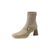 Botas Finas Mary Jane de Fivela de Metal Elegantes e Versáteis Inverno 2023 Couro de Vaca Suede Stretch Costura Botas Curtas para Mulheres Tamanho Grande 42
