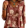 Camisa informal de estilo casual para mujer impresa en 3D, camiseta de punto cruzada para mujer, holgada, cuello en V, tres botones, manga media, jersey