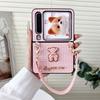 Adecuado para Huawei Purax Wide Plegable Lanyard de Oso de Dibujos Animados Funda para Teléfono Móvil Patrón de Cuero Tejido Funda Protectora P50Pocket