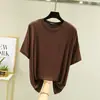 Blusa de Verão Feminina Manga Curta Solta de Modal plus size Cor Sólida Camiseta Fina Gola Redonda Camisa Básica Versátil