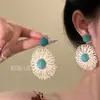 Pendientes de Flor Tejida Estilo Resort Vacacional Romano para Mujer, Clips para Orejas, Pendientes Elegantes de Gama Alta, Clavos Exagerados de Playa