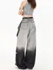 Jeans rotos de color degradado retro americano para mujer, nuevo de verano 2026, cintura alta, adelgazantes, holgados, de longitud hasta el suelo, pierna ancha