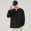 Camiseta Masculina Anyang Gola Henley V Listrada Manga Longa 2026 Outono Cor Sólida Pulôver Solto Texturizado