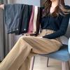 Pantalones de traje rectos color marrón Maillard para mujer, otoño e invierno, nuevos, de cintura alta, casuales, de lana, tipo tubo, con forro polar, adelgazantes, cropped