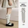 Meias Infantis Estilo Coreano, Meias Longas de Cor Sólida com Laço para Bebês, Meias de Meia-Panturrilha para Roupa de Pequena Princesa, Primavera, Malha Dupla