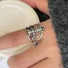 Anillo vintage de plata de ley S925 con circonita microincrustada y acabado envejecido para mujer, diseño abierto ajustable, sensación de nicho de alta gama, estilo minimalista y de lujo ligero