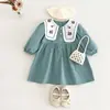 Vestido Bordado con Cuello de Muñeca Nuevo para Niñas Primavera y Otoño Bebé Estilo Francés Retro Manga Larga Vestido de Princesa Elegante Dos