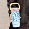 Taza aislada con asa de gato de dibujos animados con estampado de leopardo, acero inoxidable 316, diseño elegante y lindo para niñas, mini taza de hielo, botella de agua de gran capacidad