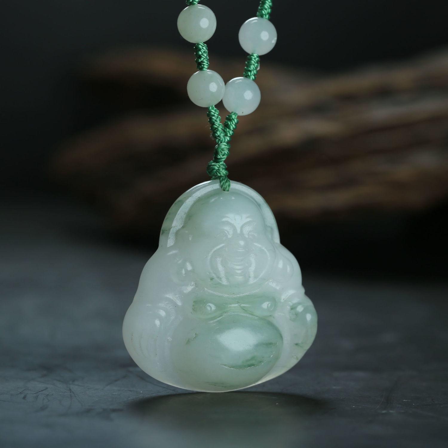 智贝主图_0一元拍卖天然飘花天山翠翠玉金丝玉笑佛弥勒佛双面