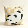 Almofada Decorativa Redonda Panda para Sofá, Almofada de Cabeceira, Almofada em Formato para Bay Window de Sala de Estudo, Almofada Pequena Estampada de Pelúcia Curta