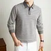 Camisa Polo de Lã e Seda Estilo Old Money Masculina Outono 2026 Nova Casual Gola Lapela Resistente ao Desgaste Manga Longa Camiseta Masculina