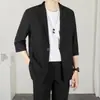 Traje Casual de Siete Mangas Estilo Ligeramente Maduro Tendencia para Hombres Primavera y Verano Delgado Estilo Coreano Juvenil Holgado de Manga Media Traje para Hombre