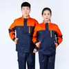 Conjunto de ropa de trabajo de manga larga de poliéster-algodón para hombres y mujeres, ropa de protección laboral para talleres de reparación de automóviles, talleres de fábrica, con tiras reflectantes, top de manga corta