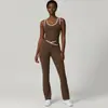Conjunto Esportivo de Cintura Alta Transfronteiriço para Mulheres, Costas Abertas Color Block, Conjunto de Calça Flare Justa para Yoga, Roupa de Fitness Yoga