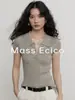 Suéter de Punto con Cuello Solapa Mezcla de Lana Estilo Old Money Mass Ecico para Mujer, Prenda Exterior de Verano Camisa Polo Camiseta Top