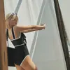 Nuevo Estilo Conservador Cubre Vientre Delgado Sexy Traje de Baño Espalda Descubierta de una Pieza para Mujer Pecho Pequeño Fruncido