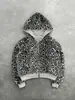 Amazon transfronterizo europeo y americano 2026 nueva chaqueta sudadera holgada reversible con capucha y cremallera de letras con estampado de leopardo para hombre