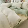 Juego de ropa de cama de cuatro piezas de gasa abullonada de color sólido y dos tonos, algodón puro, sábana de grado madre e hijo, funda de edredón, sábana bajera, juego de tres piezas para dormitorio de estudiante