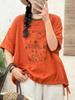 Verano Nuevo Camiseta de Punto de Algodón de Doble Capa Estampada para Mujer, Casual Versátil Holgada Talla Grande Manga Corta Camiseta Top al Mayoreo