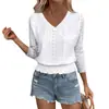 Camiseta de Manga Tres Cuartos Jacquard Hueco Fruncido Estilo Europeo y Americano Nueva Moda Casual Primavera/Verano 2026