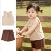 Conjunto de Body Bebê Masculino e Feminino, Conjunto de Duas Peças com Top Fino Sem Mangas e Shorts para Crianças no Verão, Roupa Estilosa para Passeio para Bebês e Crianças Pequenas