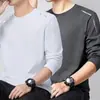 [Essencial de Outono] Camiseta Masculina Lisa Versátil de Corte Solto com Gola Redonda e Manga Longa, Top Casual Tendência de Marca para Outono