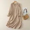 Vestido Longo Coreano Personalizado de Alta Qualidade, Leve, Retrô, Plus Size, Solto, Emagrecedor, com Decote V