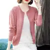 Cardigã de tricô feminino, novo estilo para o início do outono, de manga longa, cor sólida, gola redonda, casaco fino, peça externa, suéter, tricô