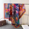 Novedad Coreana Bufanda Cuadrada Grande de Brocado Sedoso Simulada Bufanda de Seda con Flor de Peonía 90cm Chal Estampado Pañuelo para la Cabeza con Protección Solar para Mujeres