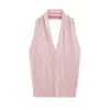 Tejido Sexy Delgado Sin Mangas para Chicas Calientes, Chaleco Delgado de Punto de Un Botón con Cuello Halter, Top Sexy y Hermoso con Espalda Descubierta