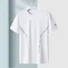 Camiseta de verano de manga corta de malla de seda helada para hombre, cuello redondo, fina, holgada, transpirable, de media manga, talla grande