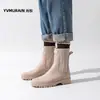 Nuevas botas de lluvia Chelsea de varilla tejida pinfei Zapatos impermeables para mujer Ropa exterior Zapatos de agua antideslizantes Protección de la boca Suela gruesa Botas de lluvia de moda